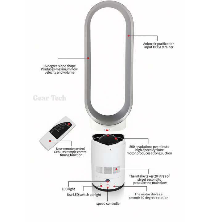 16-Inch Bladeless Fan with Remote - UK Designed