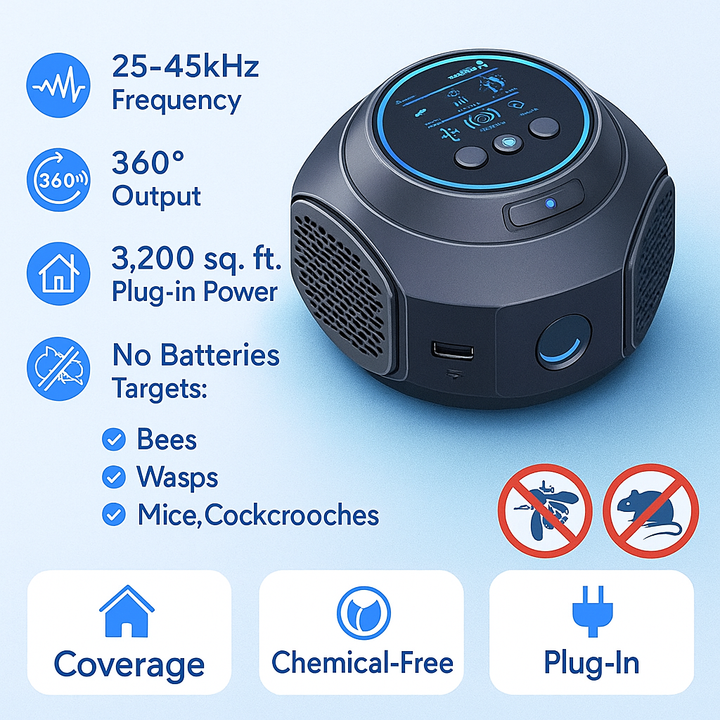 Ultrasonic Bee and Wasp Repellent for 360-Degree Coverage
