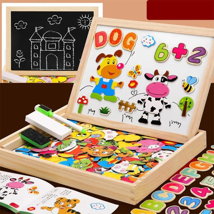 2-in-1 Montessori Drawing Board with Magnetic Surface & Chalkboard for Kids