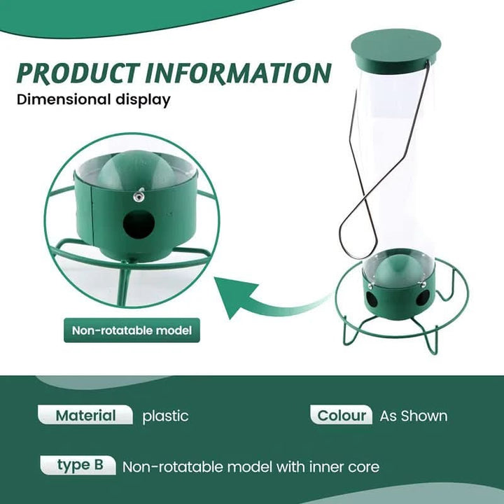 Squirrel-Proof Birdhouse with Rotating Perch and 4 Feeding Openings