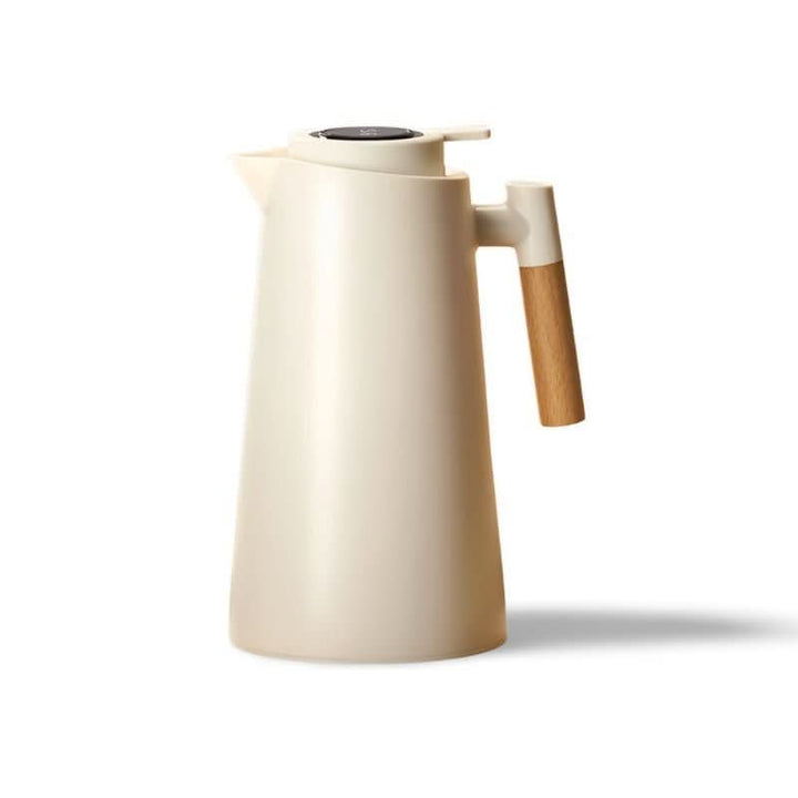 Double-Walled Thermos with Temperature Display and Wooden Handle