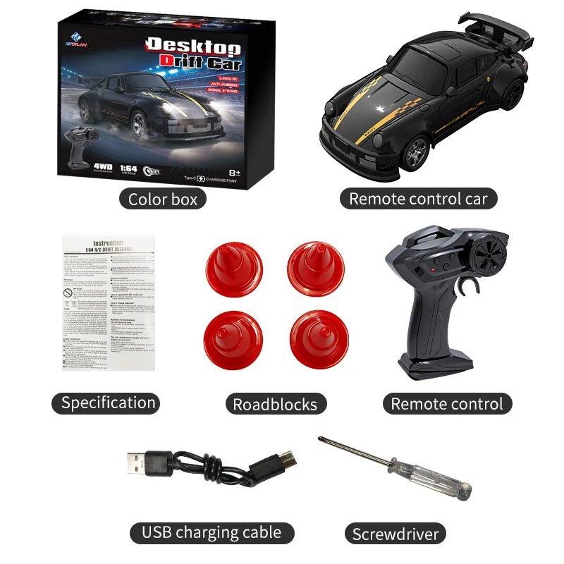 Compact 1:64 Remote-Controlled Drift Car for Smooth Gliding