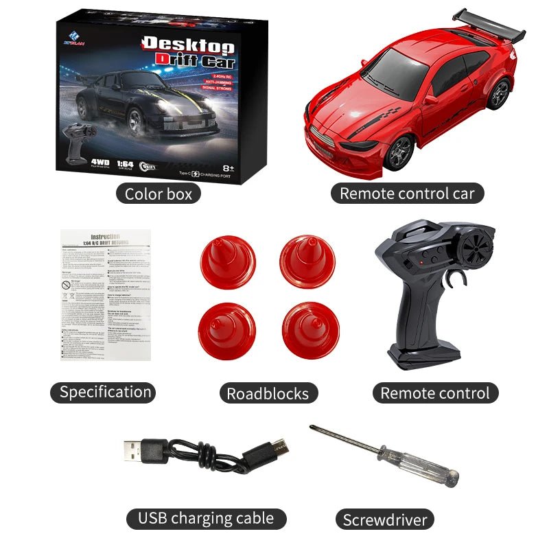 Compact 1:64 Remote-Controlled Drift Car for Smooth Gliding
