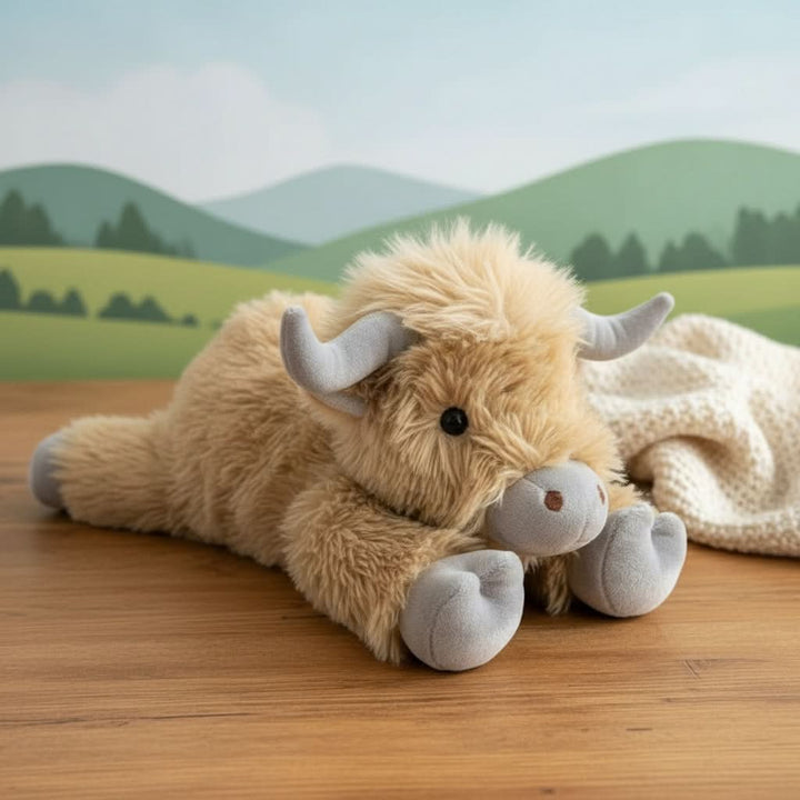 Charming Highland Cow Plush Toy with Fluffy, Rustic Charm