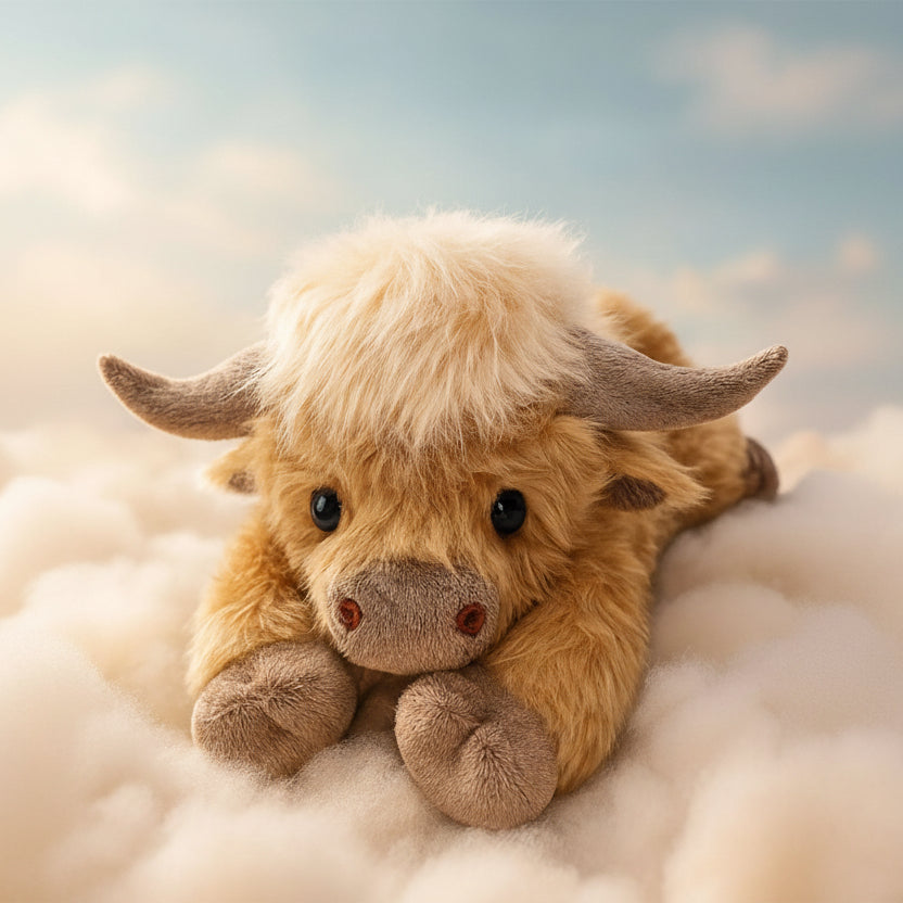 Charming Highland Cow Plush Toy with Fluffy, Rustic Charm