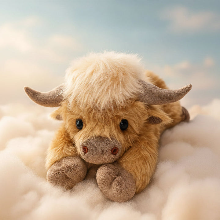 Charming Highland Cow Plush Toy with Fluffy, Rustic Charm