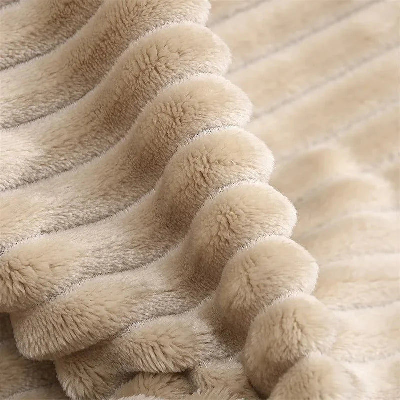 Wide Flannel Fleece Blanket with Stripe Pattern