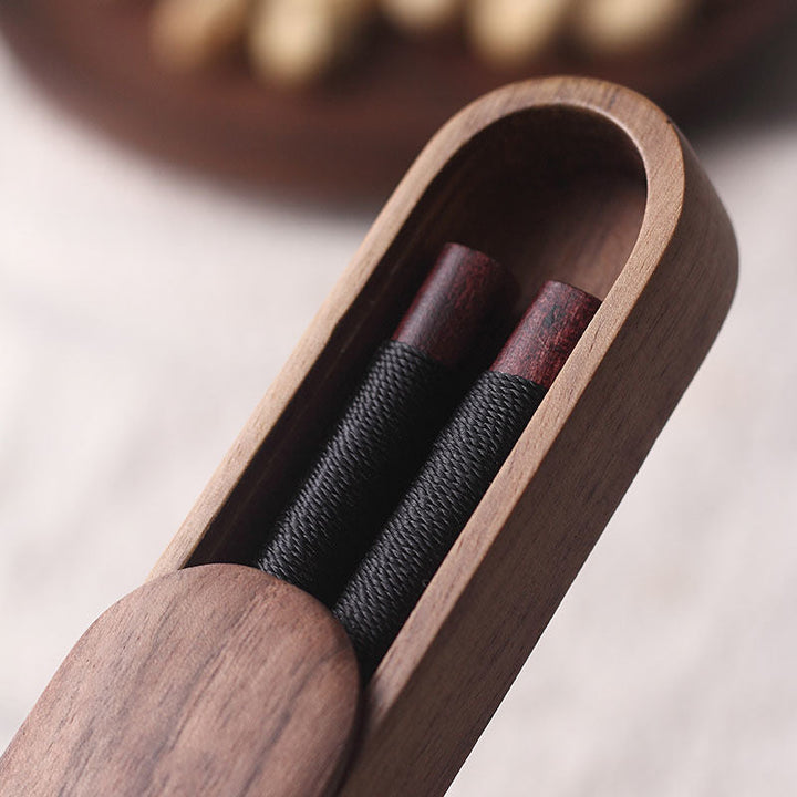 Black Walnut Chopsticks with Decorative Thread in Wooden Box