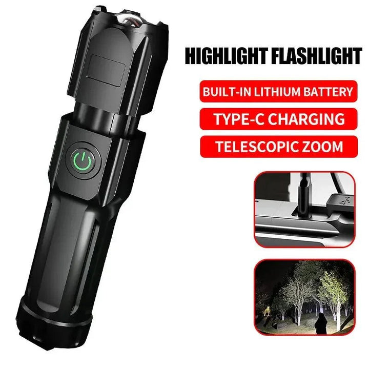 Powerful LED Flashlight with 100,000 Lumens, USB Charging & Waterproof Zoom Design