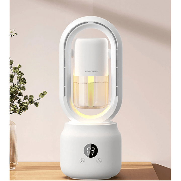 Portable Blade-Free Fan with Humidifier and Night Light for Refreshing Comfort
