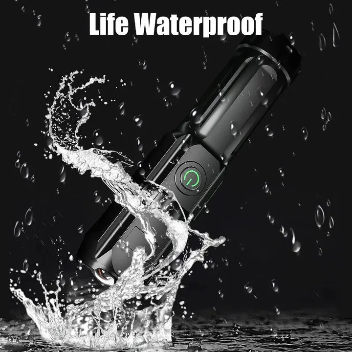 Powerful LED Flashlight with 100,000 Lumens, USB Charging & Waterproof Zoom Design
