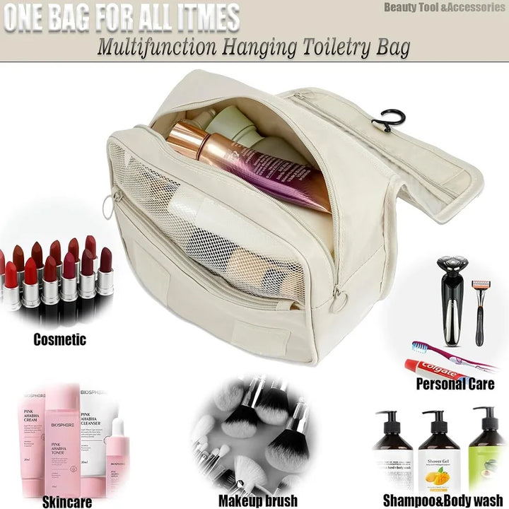 Compact Travel Toiletry Bag | 6 Compartments & Moisture Pocket | Versatile & Water-Resistant Polyester