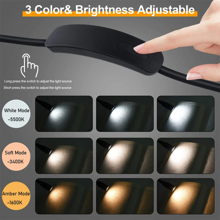 Rechargeable LED Neck Light | USB Powered | 3 Light Colors & Stepless Dimming | Flexible & Portable Design