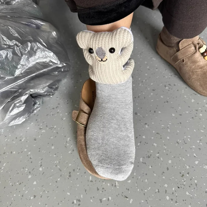 Cozy House Socks with Adorable 3D Animal Design and Safe Non-Slip Sole