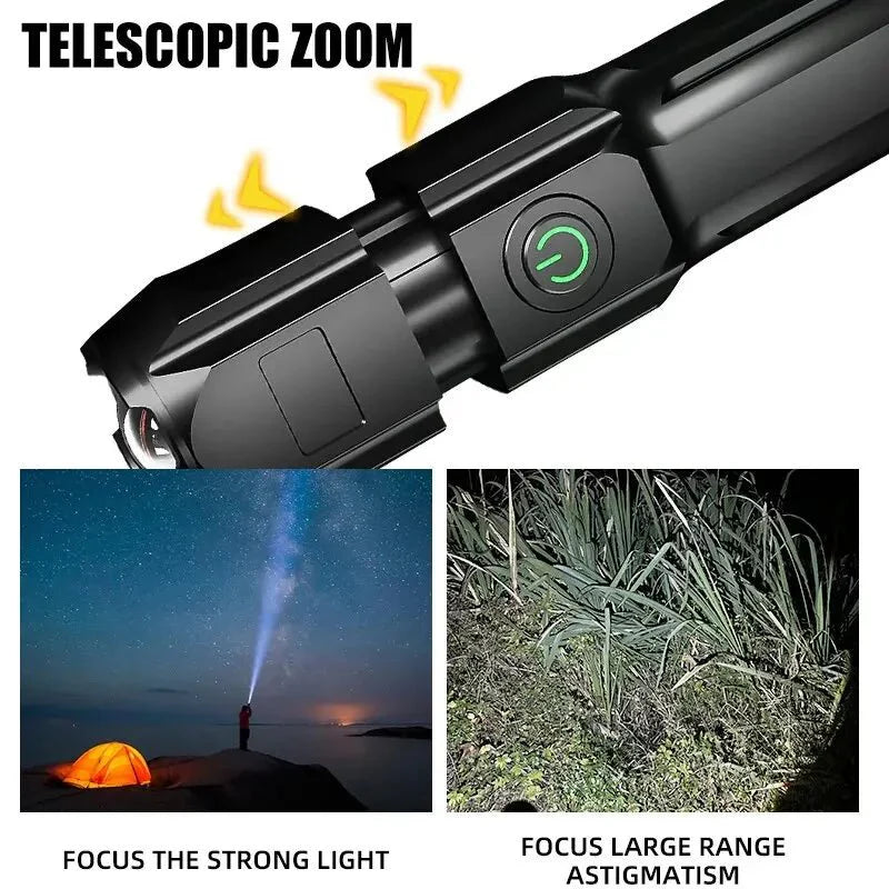 Powerful LED Flashlight with 100,000 Lumens, USB Charging & Waterproof Zoom Design