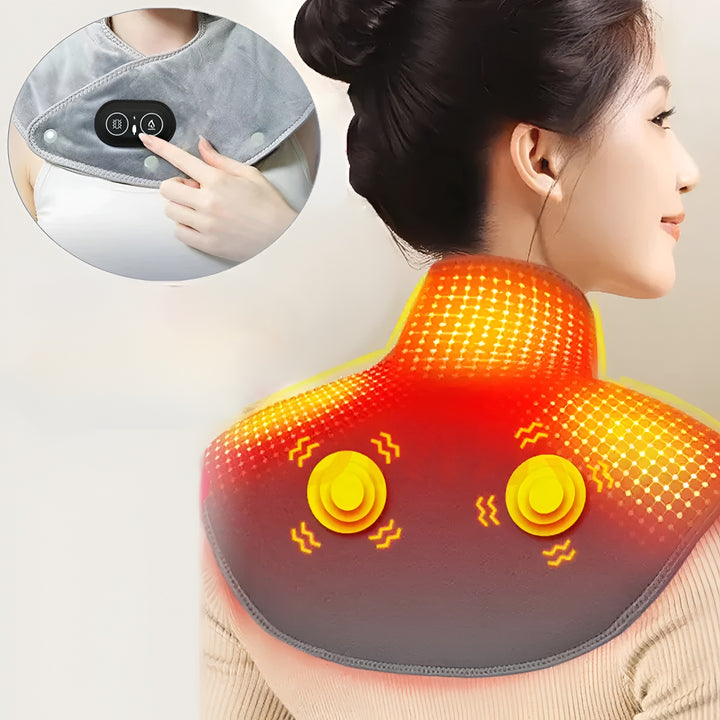 Heat Neck & Shoulder Massager | USB Heating Pad with Vibration | 3 Temperature Settings & Timer | Soft Plush Design