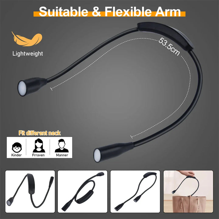 Rechargeable LED Neck Light | USB Powered | 3 Light Colors & Stepless Dimming | Flexible & Portable Design