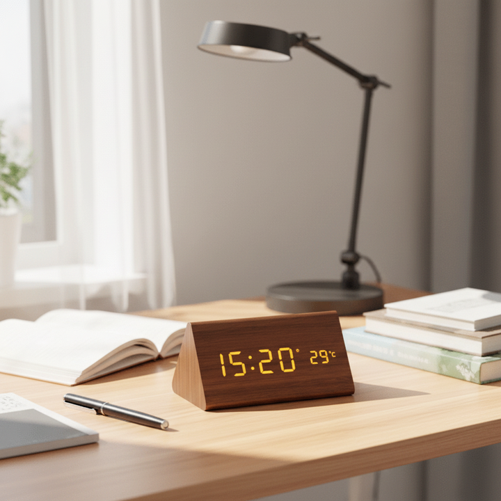 LED Wooden Clock with Voice Control for Stylish Time Display