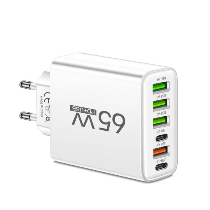 65W 6-in-1 Fast Charger – Charge Up to 6 Devices at Once – Perfect for Home, Office, and Travel