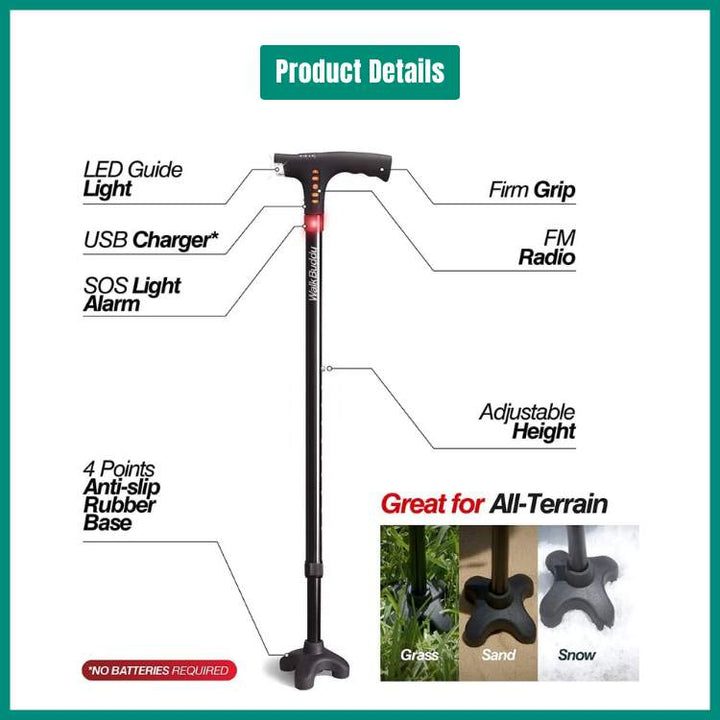 Versatile LED Folding Walking Cane