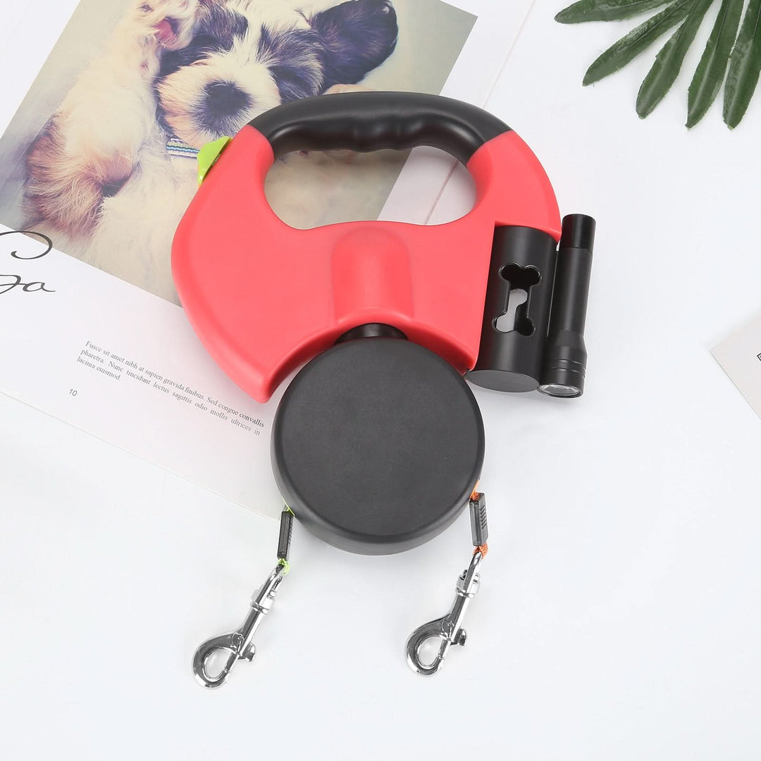 Retractable Leash for Two Dogs with Built-in Flashlight